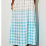 Ming Wang Maxi A Line Skirt Gingham Cotton Poplin Blue White High Waist M NWT Photo 4