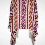 American Rag Aztec pattern open front fringe cardigan sweater Large colorful Photo 9