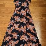 World Market Navy Floral Boho Peasant Tropical Ethereal Maxi Dress Pockets L/XL Blue Size L Photo 0