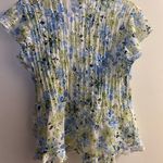 kim rogers Womens Sheer Tie Cover Up Blouse M Floral Ruffled Neck Blue White Photo 3