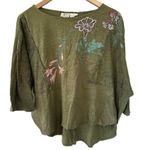 La Blend 100% Cotton Art To Wear Painted Stamped Embroidered Hand Stitched Top M Green Size M Photo 0