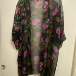 LA Intimates Womens Sheer Night Robe Kimono M Medium Floral Black Purple Green Photo 0