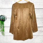 Mink Pink Tan Faux Suede Long Bell Sleeve Open Shoulder Mini Dress Size Medium Photo 12