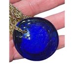 Evil Eye Nazar Protection Necklace Cobalt Blue Glass Pendent Silver Tone Chain Photo 4