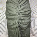 Stateside Linen Ruched Front Slit Skirt in Army Green Size US XS Photo 4
