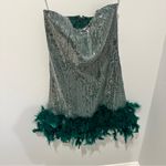 NWT Lulus Emerald Sequin Feather Strapless Mini Dress Photo 3