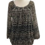 Inc international Concepts Black & Brown Mesh Long Sleeve Blouse Size M | 44-15 Photo 0