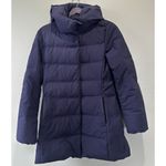 Uniqlo  Women’s Down Puffer Coat Sz S Blue Goose Feather Mockneck Packable Hood‌‌ Photo 1