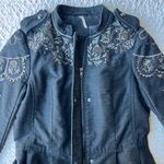 Free People Sargeant Floral Embroidered Embellished Military Coat Black 2 Photo 4