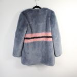 Shrimps Frederica Blue Pink Black Striped Colorblock Agnes Faux Fur Long Coat Size 10 Photo 8