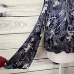 Melrose and Market  Blue Floral Patterned Long Bell Sleeve Crop Top Photo 2
