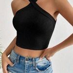 SheIn Black Ribbed Twisted Halter Crop Tank Top S Photo 0