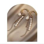 Pearl Dangle Earrings Gold Hoop Chain Rhinestone Drop Earrings Women Photo 1