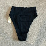 Aerie NWT  Black Ribbed Pocket High Waisted Cheeky Bikini Bottom Swim Size XS Photo 4