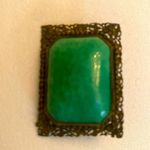 Vintage green amazonite stone framed with brass filigree border. Handmade. Photo 1