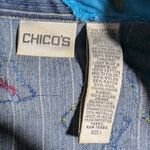 Vtg 1990s Chico's Blue Floral Applique Pinstripe Denim Open Front Jacket 1 M Size M Photo 2