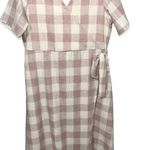 SWEETSALT MODEST CLOTHING CO MAUVE AND CREAM PLAID FAUX WRAP MIDI DRESS V NECK Pink Size M Photo 0