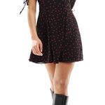 ASOS Curve Black Mini Dress with Red Accents Size 14 Photo 0