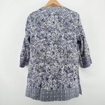 Sigrid Olsen  100% Linen Tunic Top Blue White Floral Paisley Print‎ Medium Luxury Photo 5