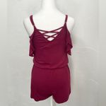 Aeropostale  Solid Ruffled Cold-Shoulder Romper Photo 3