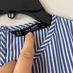 ZARA  Blue and White Striped Top With Embroidered Florals Size Small Photo 6