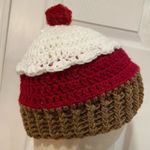 Handmade Crochet Red Velvet Cupcake Beanie Winter Hat Stretch Cozy Comfy Warm Photo 2