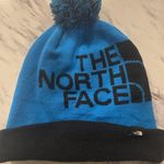 The North Face Pom Beanie Blue Black Logo Cuffed Knit Winter Hat Adult One Size Photo 0
