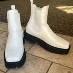 Pretty Little Thing White Chunky Sole Chelsea Square Toe Ankle Boots Photo 5
