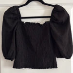 H&M  Black Smocked Puff Sleeve Square Neck Top Women's Medium Photo 0