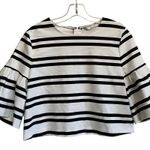 ZARA  Trafaluc Crop Top White Black Stripe Flared Sleeves L - EUC Photo 2