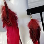 Boho Long Red Real Feather Earrings Photo 2