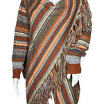 Poncho Cardigan Womens Small Orange Brown Waterfall Front‎ Tassel Fringe Button Photo 0