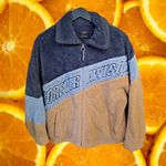 Bershka Forever Awesome Tan Blue Full Zip Sherpa Jacket Size Small Photo 1