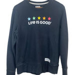 Life is Good Life Is Good Sweatshirt Small Crewneck Black Stars Graphic Long Sleeve Casual Photo 0