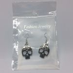 💀🌺 Silver Floral Calavera Sugar Skull Earrings Photo 1