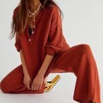 Free People  Beach Hailee Sweater Set Waffle Knit Pants Top Rust Terra Cotta SP Photo 1