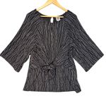 Anne Klein  Black Silver Metallic Tie Front Blouse Womens Size L‎ Photo 1
