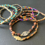 Set of 8 Festival Bohemian Bracelets Stretch Beaded Brown Photo 0
