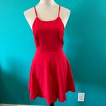 Lulus  Red Play On Curved Scalloped High Neck Lace Back Mini Dress Party Size S Photo 2