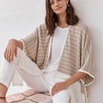 Garnet Hill  NWOT Women's Striped Linen Wrap Poncho Cream Brown One Size Photo 0