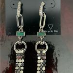 Guess Silver and Green Dangle Earrings with Tassel Design ~ NWT Photo 2