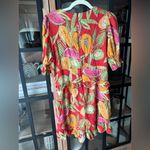 FARM RIO linen romper papaya fruits watermelon colorful beaded ruffle playsuit Red Size L Photo 3