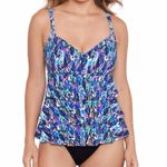 Swim Solutions Fauxkini Triple Tier One Piece Swimsuit Blue Purple Sz 8 NWT Photo 0