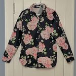 Minan NYC button up shirt blouse size medium floral rose daisy office workwear Blue Photo 1