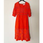 Hunter Bell  Rowe‎ Dress Crochet Lace Linen Blend Midi Puff Sleeve Square Neck Photo 2