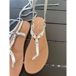 Pilcro  Anthropologie Harness Tie up White Leather Thong Sandals Size 8M Photo 13