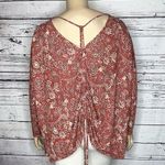 Oddy NWT Size 1X/2X Pink & Ivory Paisley Print Back Ruching Marsala Top Photo 0
