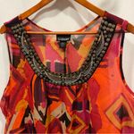Lane Bryant Beautiful tropical aztec sheer handkerchief hem bling collar sheer top Photo 7