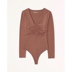 Abercrombie & Fitch Brown Long-Sleeve Slinky Hook-and-Eye Bodysuit Size S Photo 1