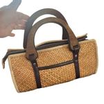 Beach Bag Woven in Straw wooden handles Photo 0